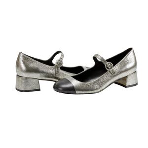 Marc Fisher LTD Silver and Black Mary Jane Flats